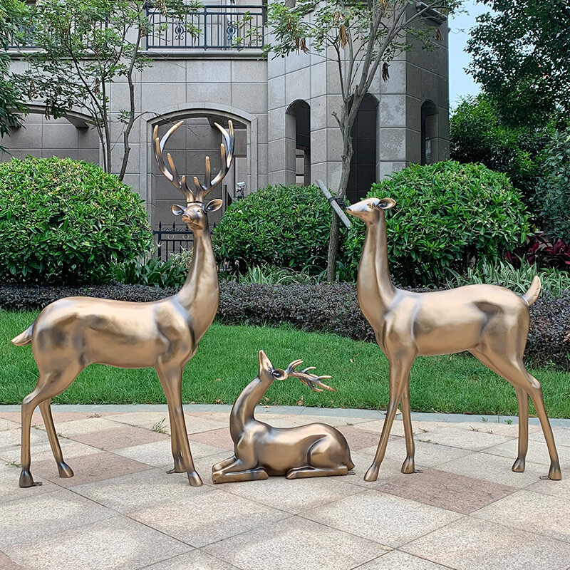 良澤玻璃鋼梅花鹿擺件戶(hù)外園林景觀動(dòng)物雕塑小區(qū)售樓部麋鹿裝飾小品 XL1207A白色組合(5件套)